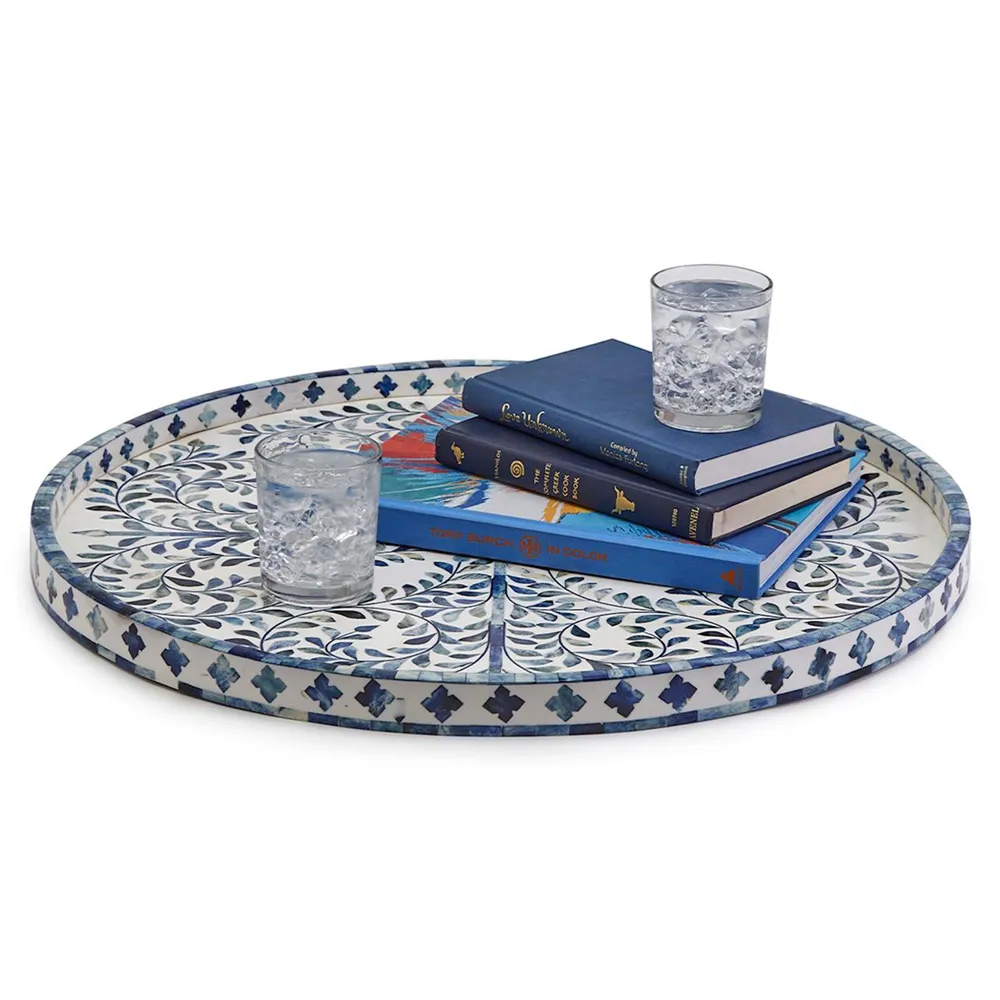 Adeline Round Decorative Tray - Blue, Resin