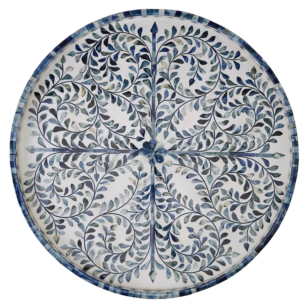 Adeline Round Decorative Tray - Blue, Resin