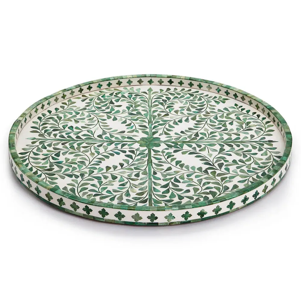 Adeline Round Decorative Tray - Green, Resin