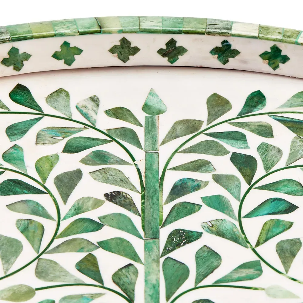 Adeline Round Decorative Tray - Green, Resin