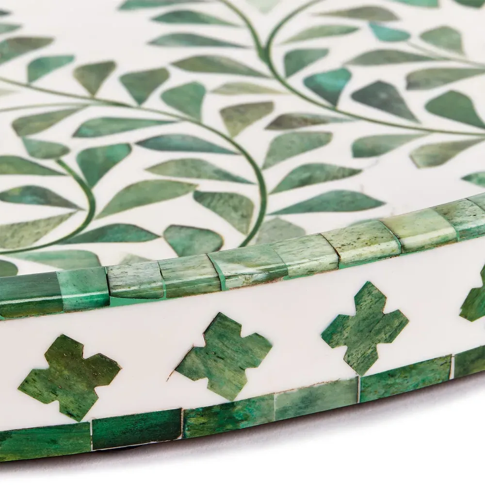 Adeline Round Decorative Tray - Green, Resin