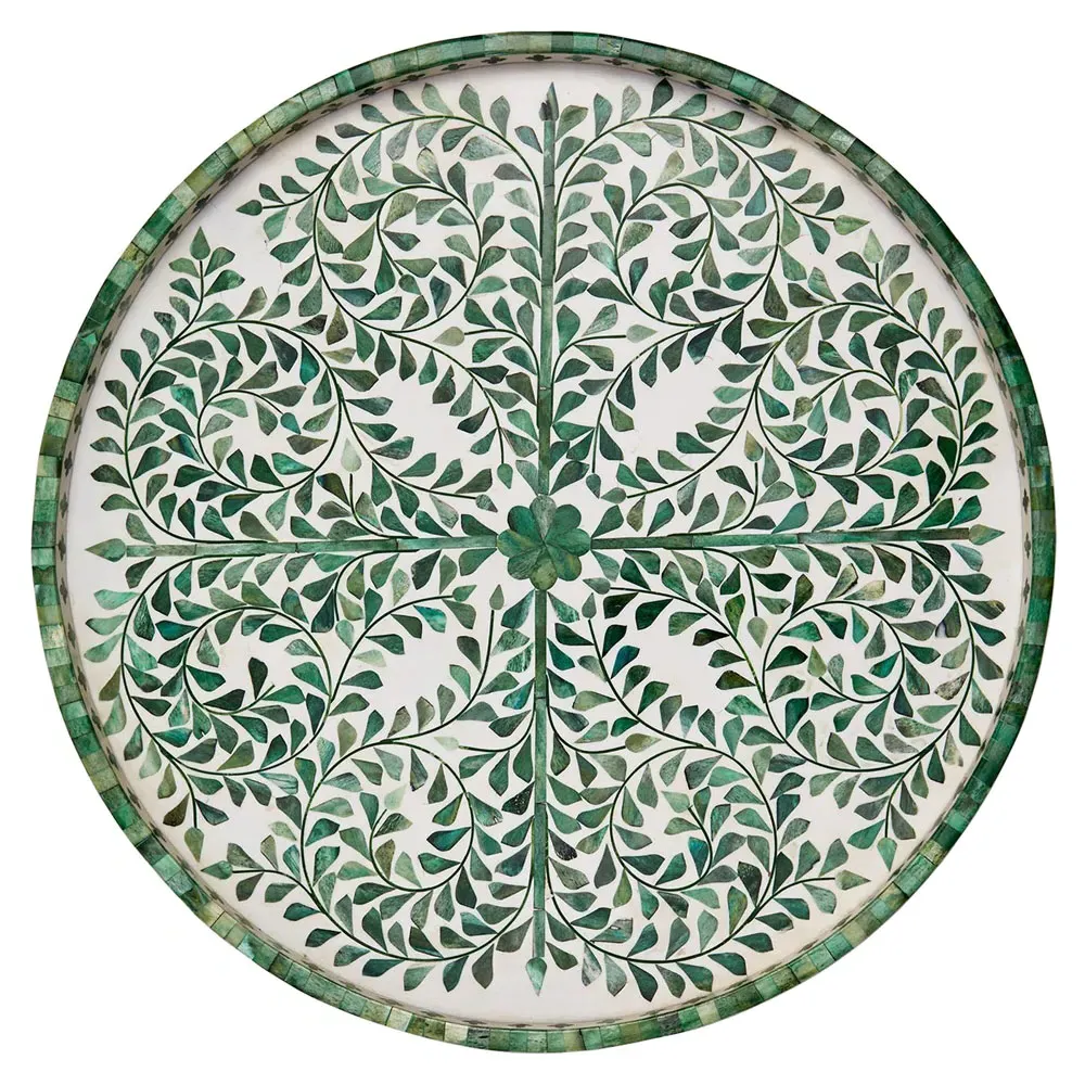 Adeline Round Decorative Tray - Green, Resin