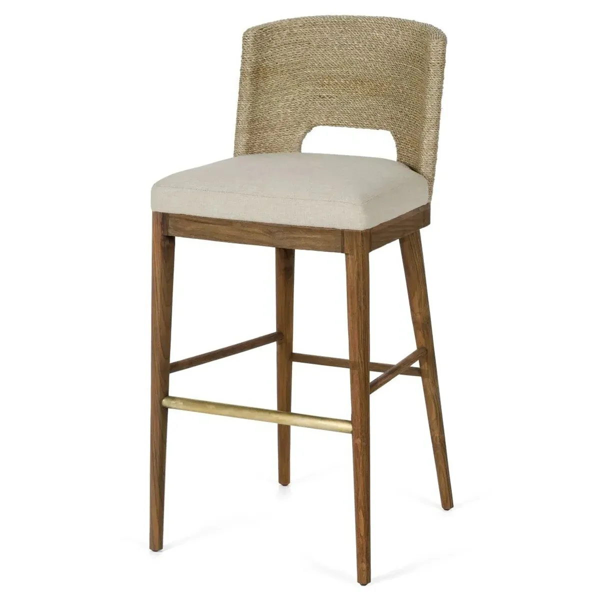 Adelyn Counter Stool with Seagrass Back - Grey, Teak