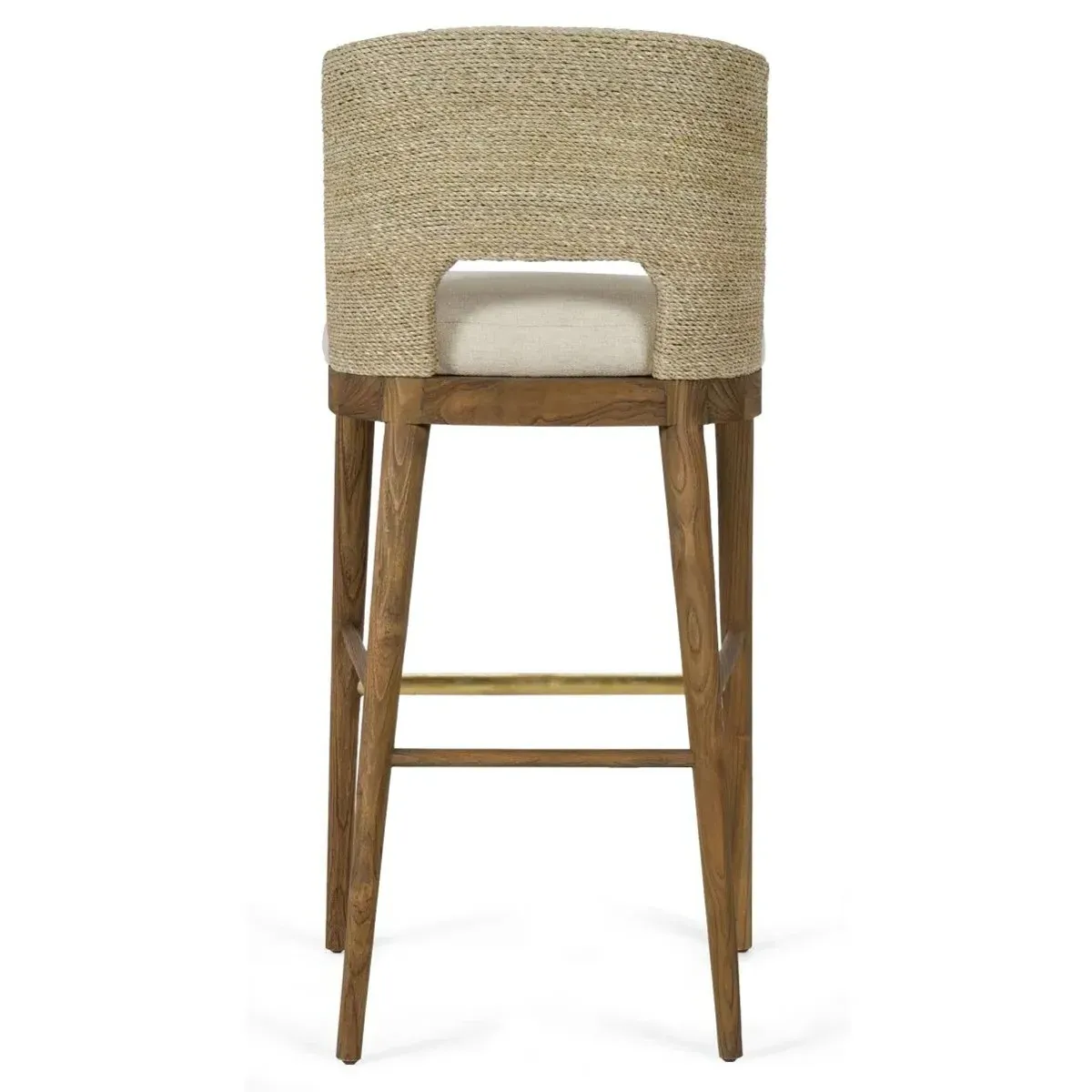 Adelyn Counter Stool with Seagrass Back - Grey, Teak