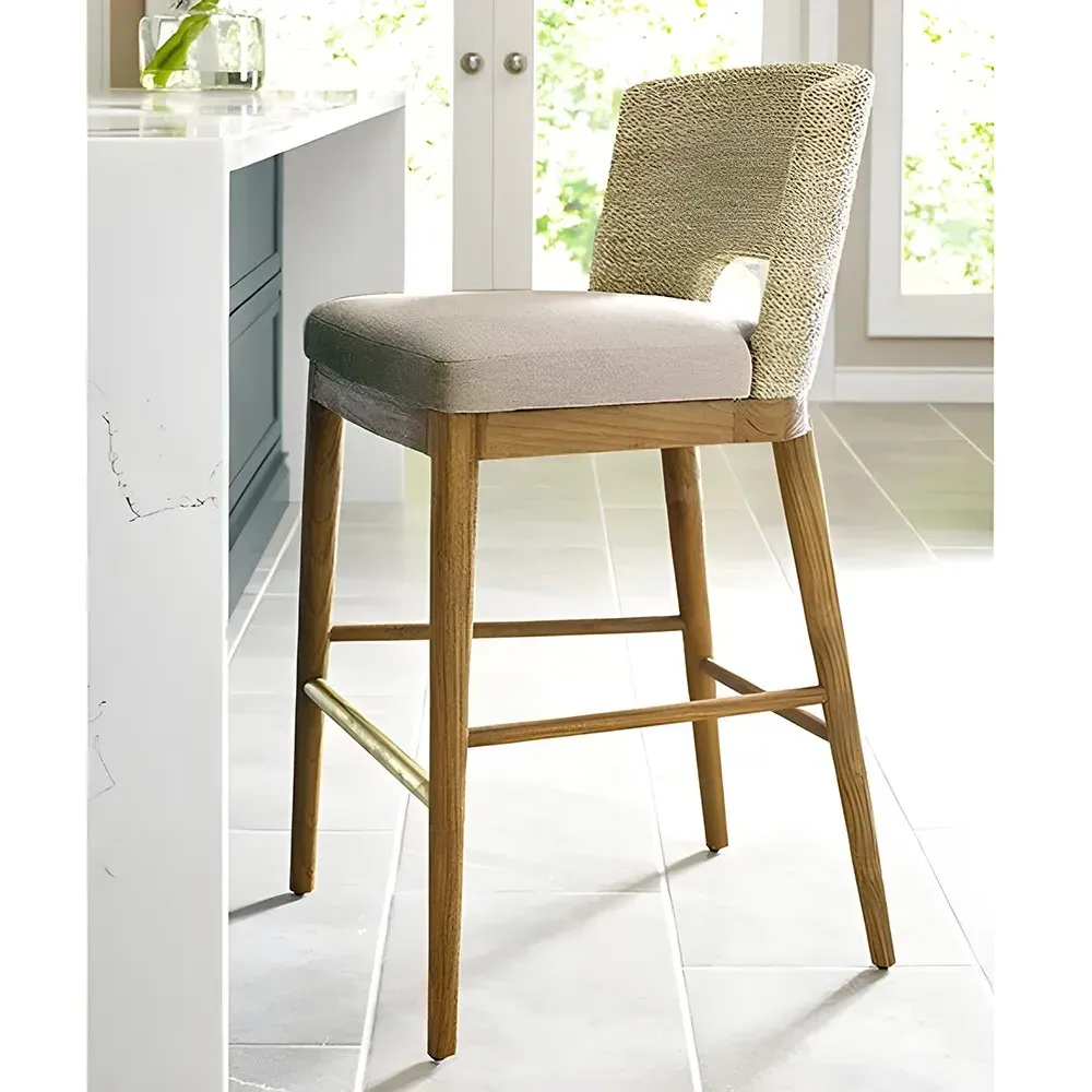Adelyn Counter Stool with Seagrass Back - Grey, Teak