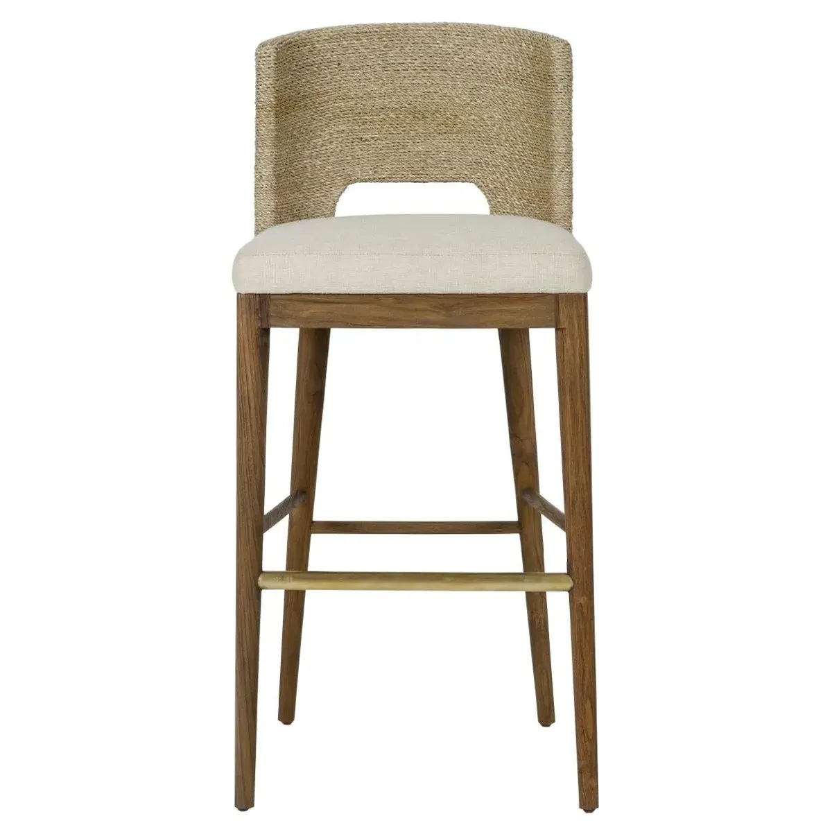 Adelyn Counter Stool with Seagrass Back - Grey, Teak image