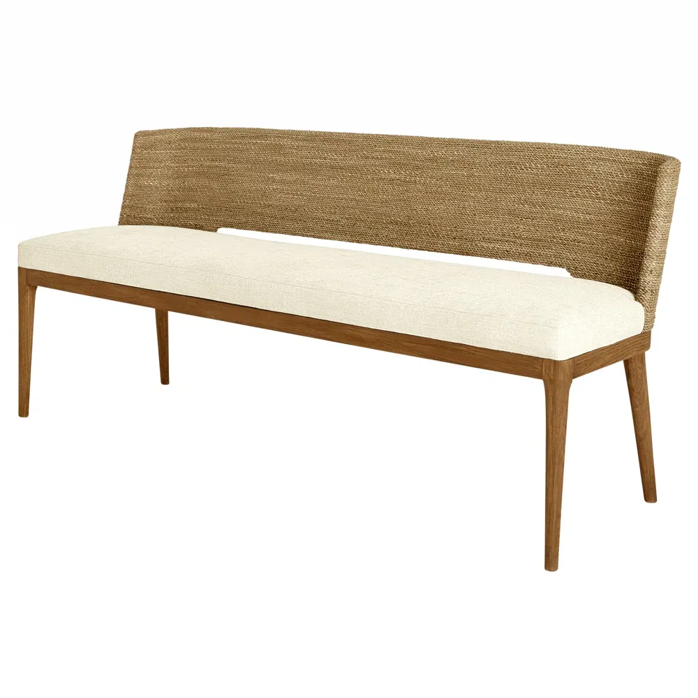 Adelyn Woven Seagrass Bench - Heathered Ivory, Teak