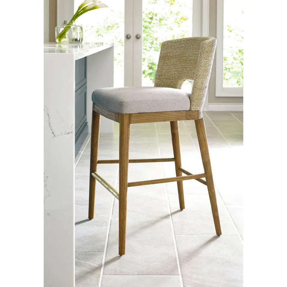 Adelyn Woven Seagrass Counter Stool - Cream, Teak