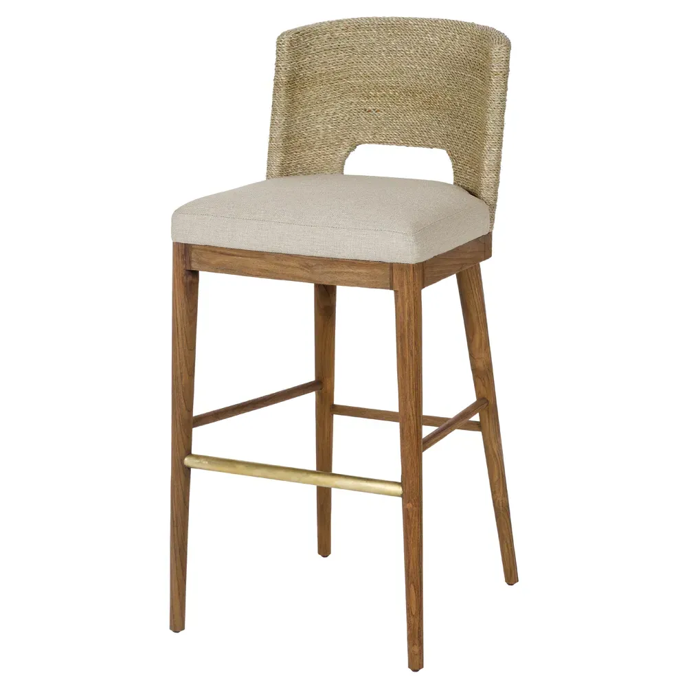 Adelyn Woven Seagrass Counter Stool - Cream, Teak