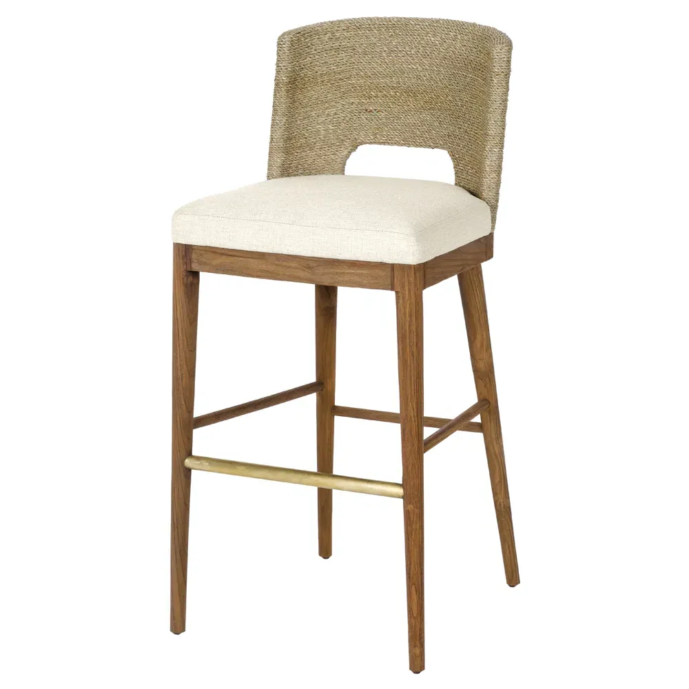 Adelyn Woven Seagrass Counter Stool - Heathered Ivory, Teak