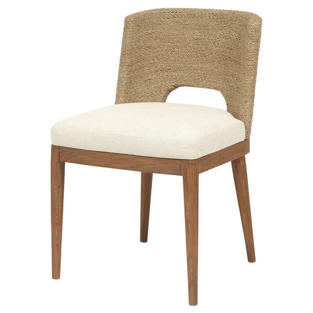 Adelyn Woven Seagrass Dining Chair - Heathered Ivory, Teak