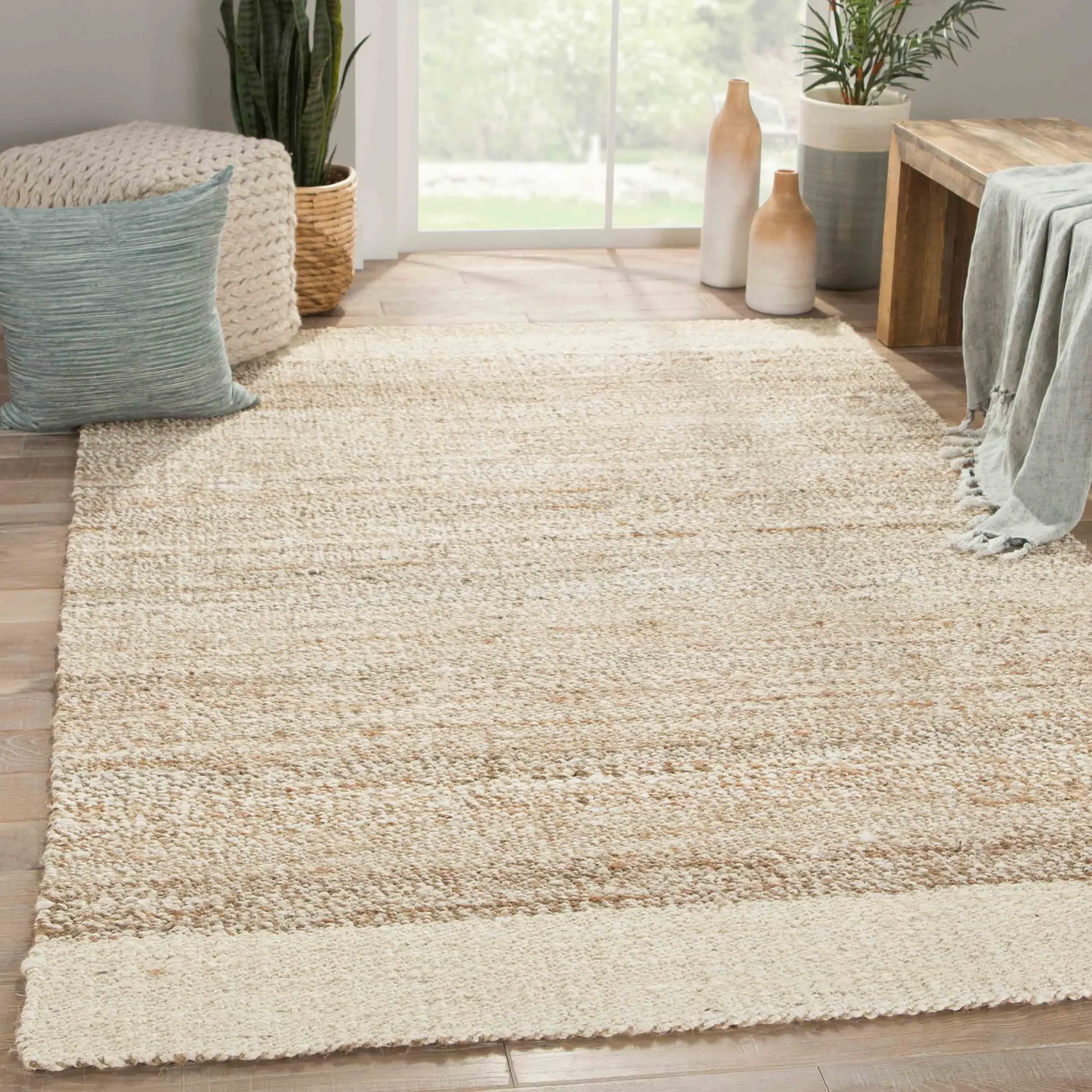 Aditi Bordered Jute Rug - White