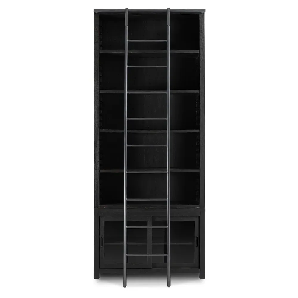 Admund Bookcase with Ladder - Black, Oak