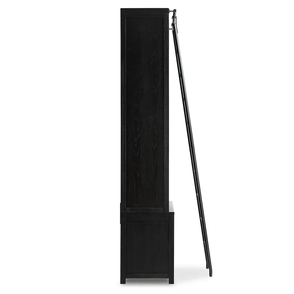 Admund Bookcase with Ladder - Black, Oak