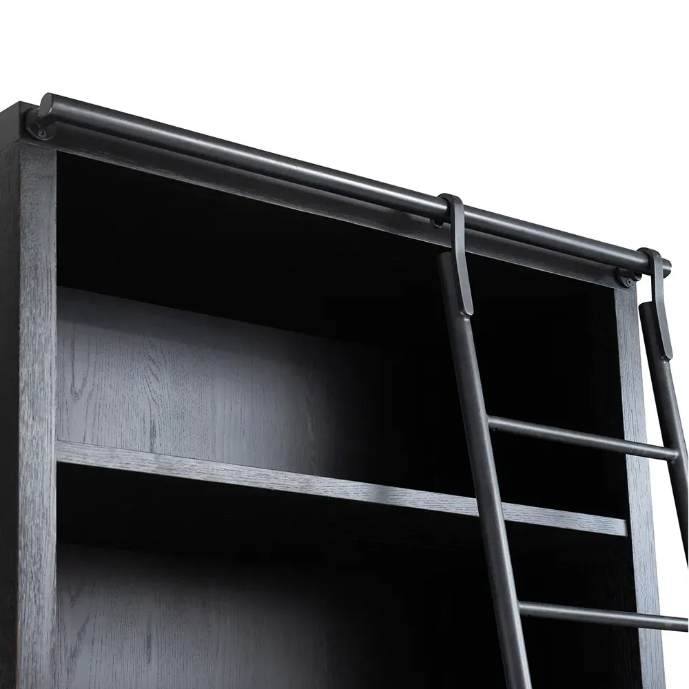 Admund Bookcase with Ladder - Black, Oak