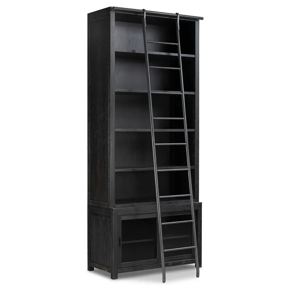 Admund Bookcase with Ladder - Black, Oak image