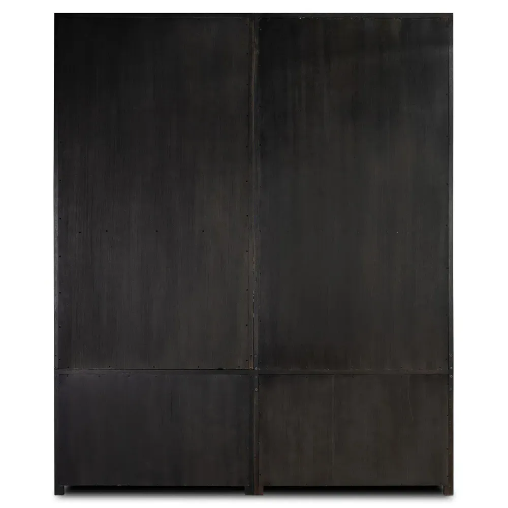 Admund Double Bookcase with Ladder - Black, Oak