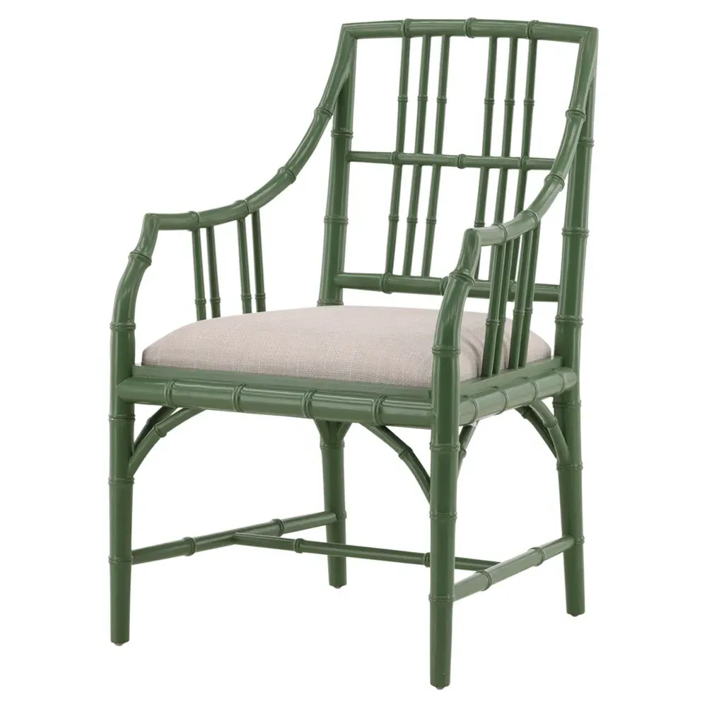 Adriana Bamboo Dining Arm Chair - Green, Mahogany