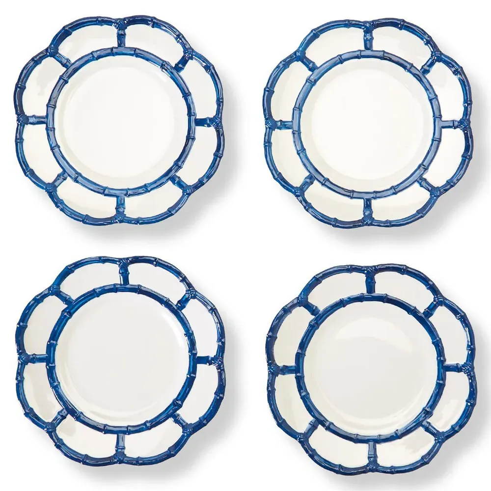 Adrienne Bamboo Rim Salad Plate Set of 4 - Blue, Melamine