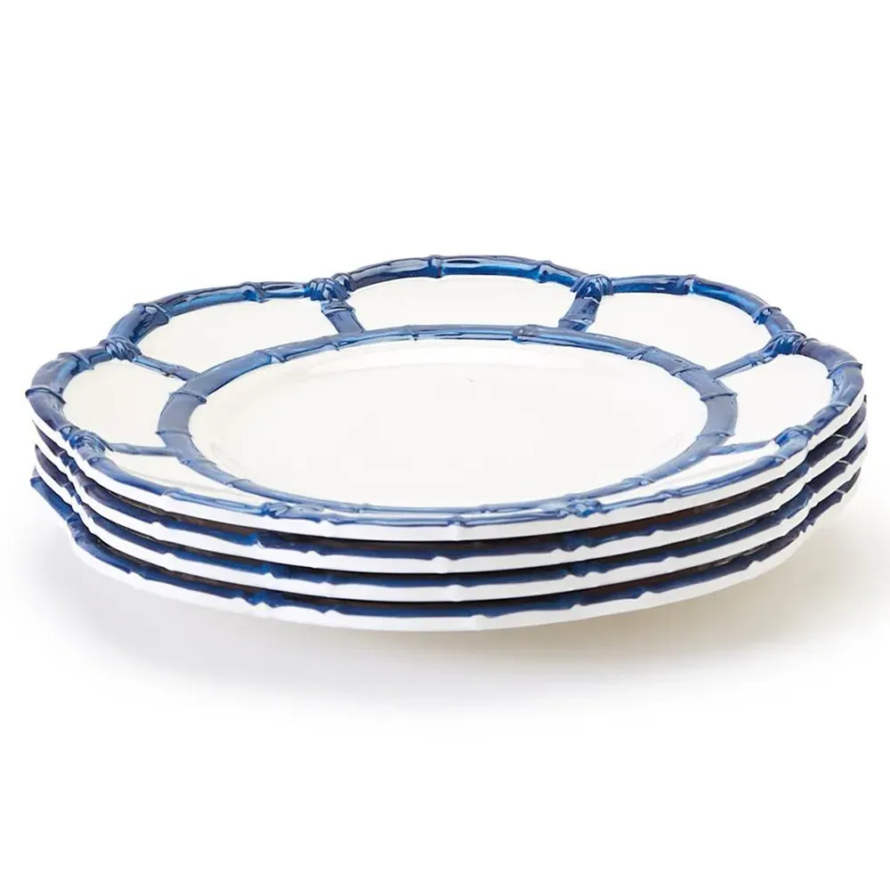 Adrienne Bamboo Rim Salad Plate Set of 4 - Blue, Melamine