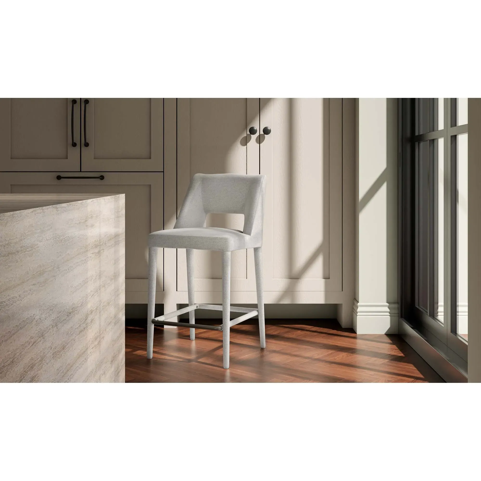 Adrienne Counter Stool - Beige, Performance Fabric