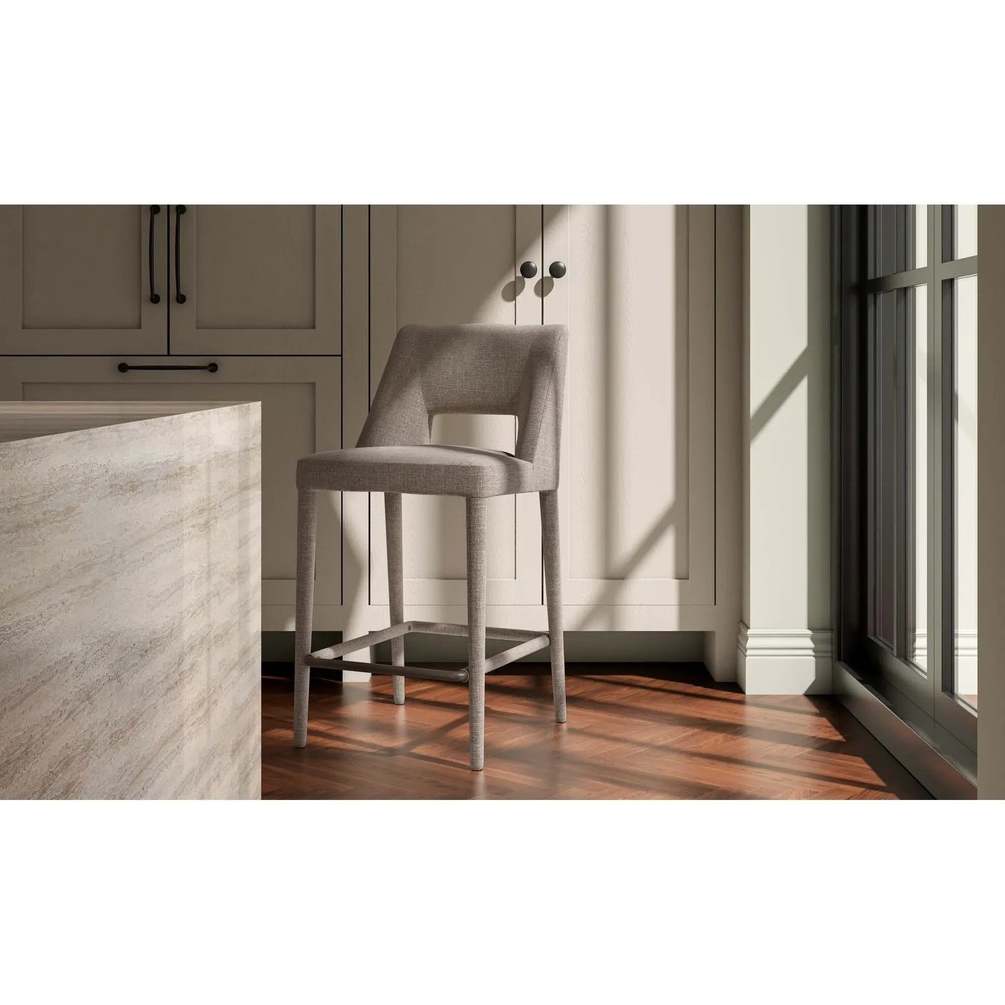 Adrienne Counter Stool - Light Brown, Performance Fabric