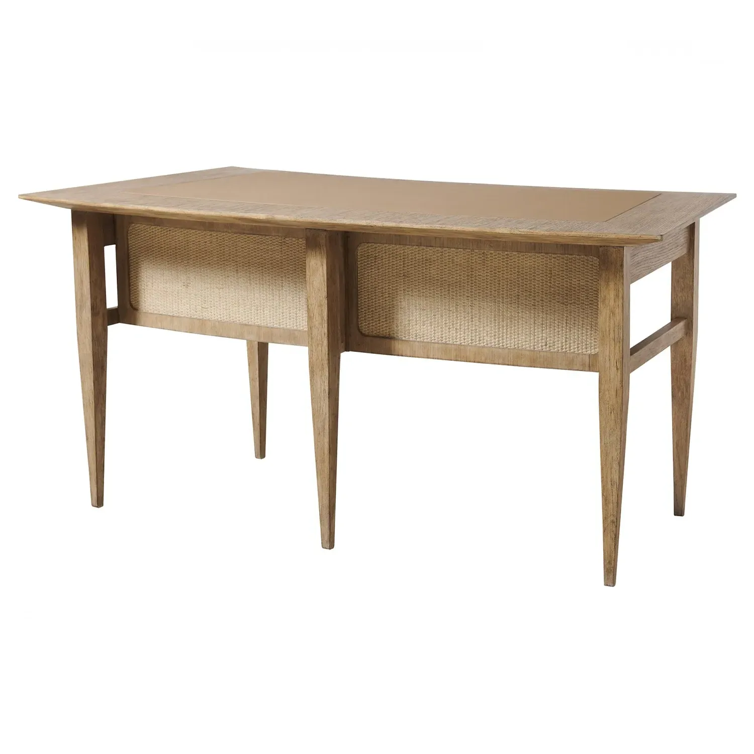 Aegis Office Desk with Woven Cane - Brown, Oak Wood