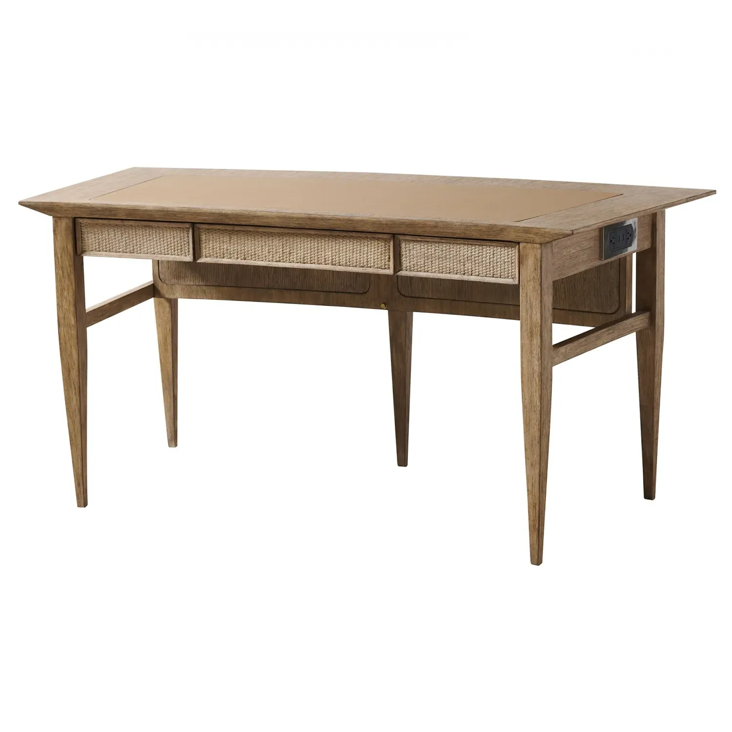 Aegis Office Desk with Woven Cane - Brown, Oak Wood