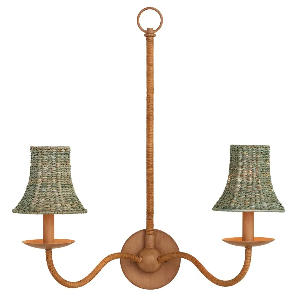 Aelle Bell Shade Double Armed Sconce - Green, Seagrass