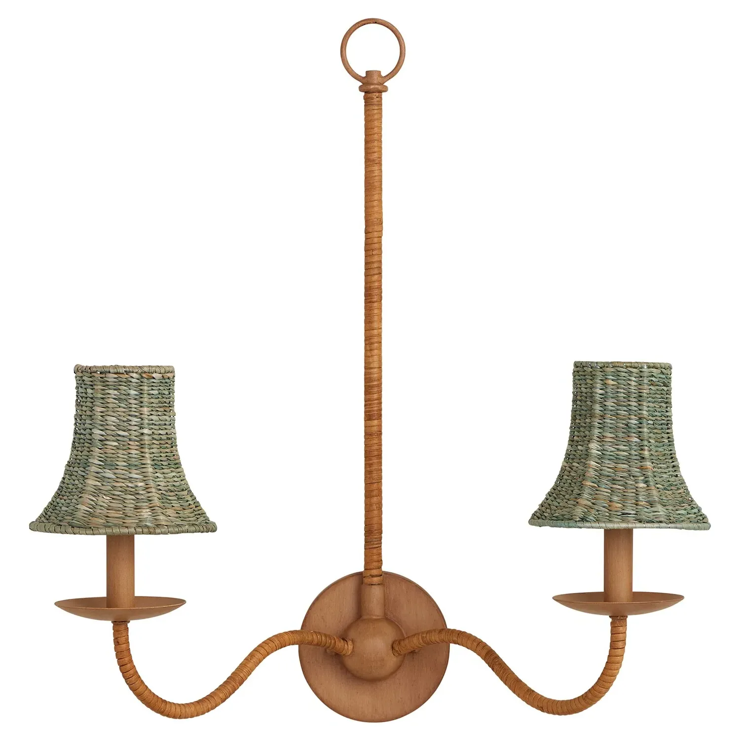 Aelle Bell Shade Double Armed Sconce - Green, Seagrass image