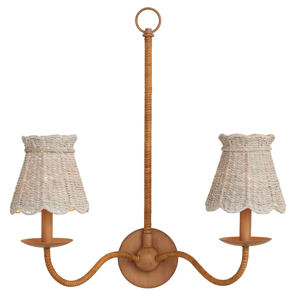 Aelle Scalloped Shade Double Armed Sconce - White, Seagrass