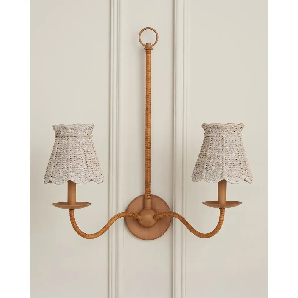 Aelle Scalloped Shade Double Armed Sconce - White, Seagrass