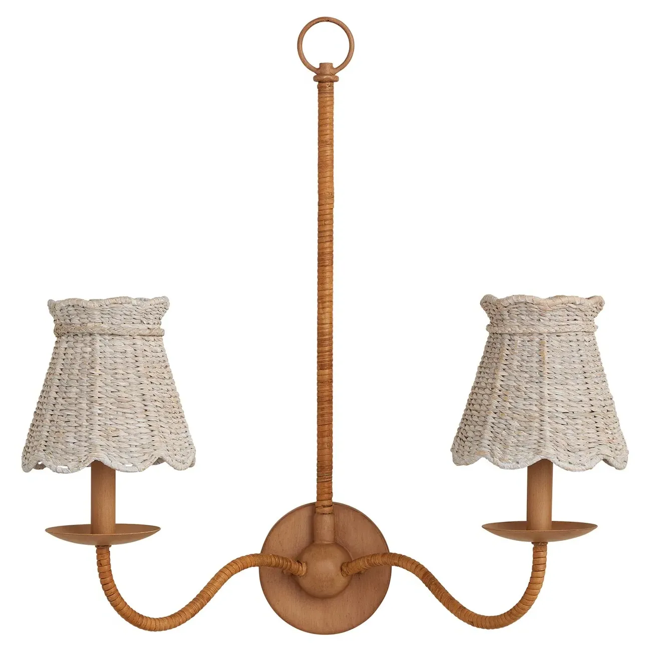 Aelle Scalloped Shade Double Armed Sconce - White, Seagrass