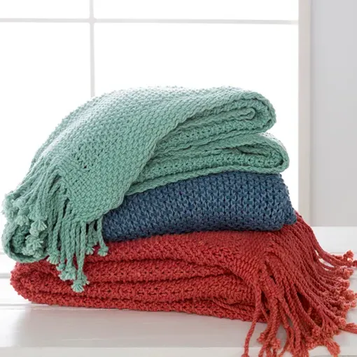 Agatha Woven Throw Blanket - Blue, Cotton