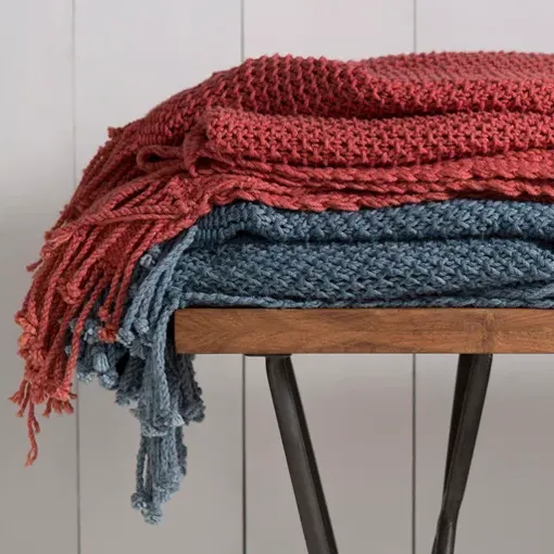 Agatha Woven Throw Blanket - Blue, Cotton