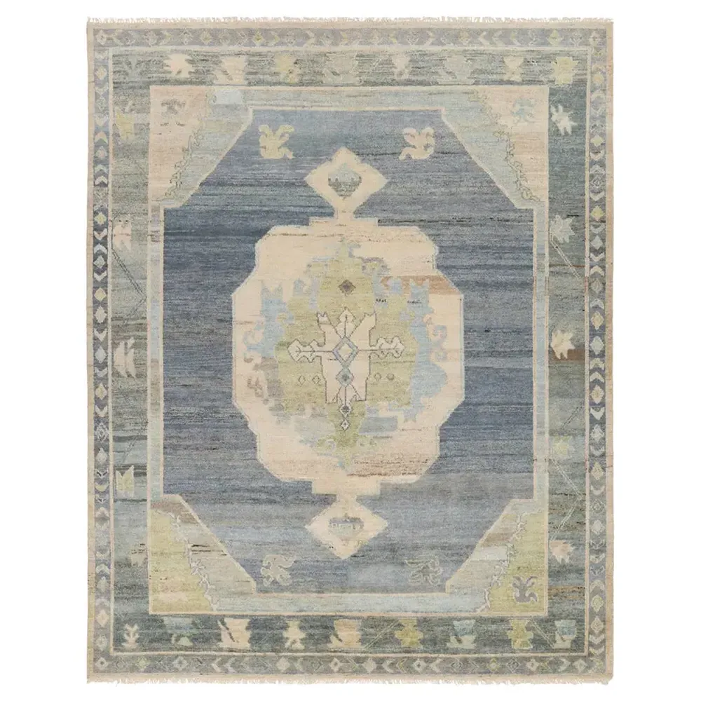 Ahmed Large Hand Knotted Rug - Blue, Wool