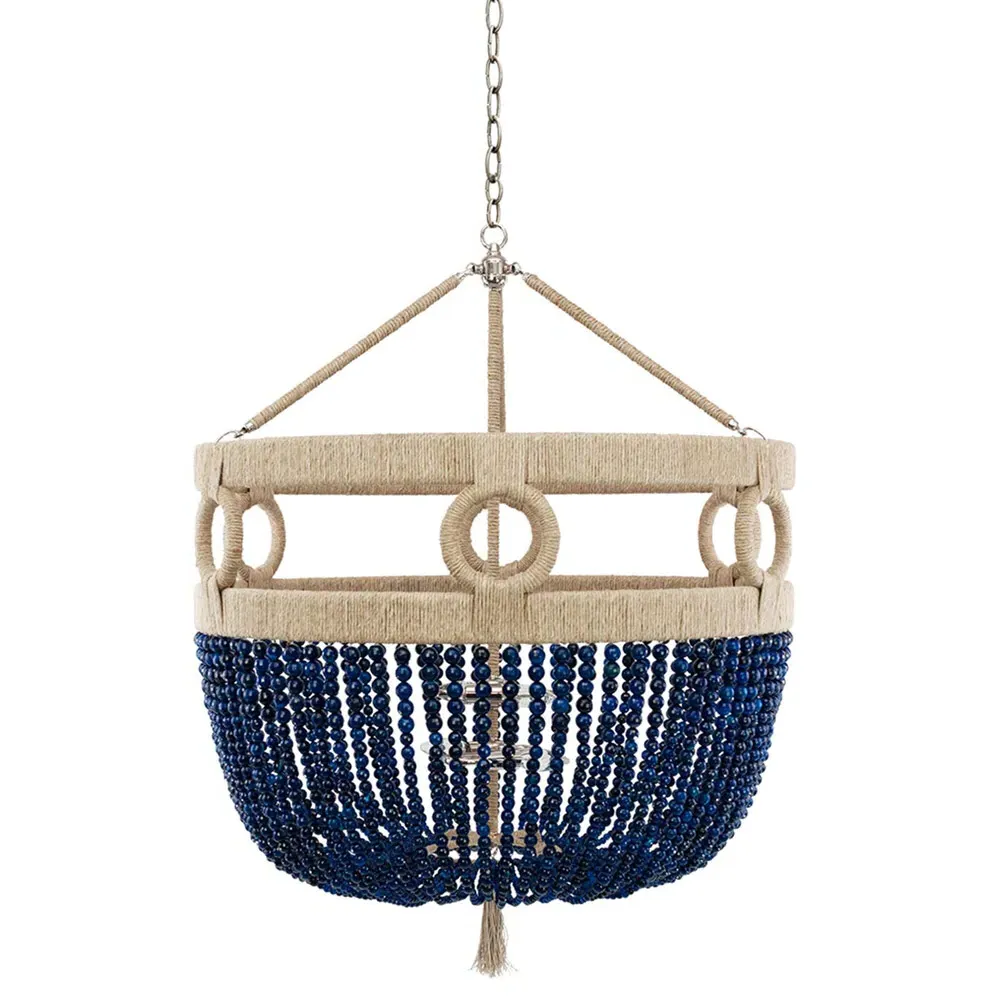 Aiden Large Beads Chandelier - Navy Agate, Nickel