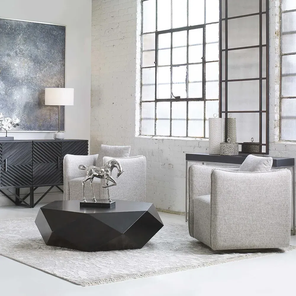 Aiden Round Coffee Table - Black, Mango Veneer