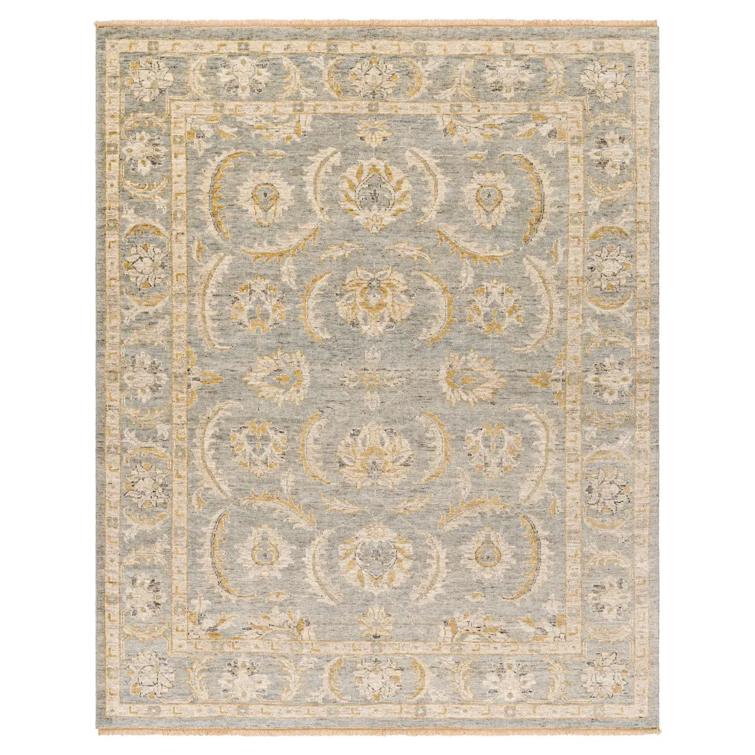 Aira Medallion Patterned Hand Knotted Rug - Grey, Wool