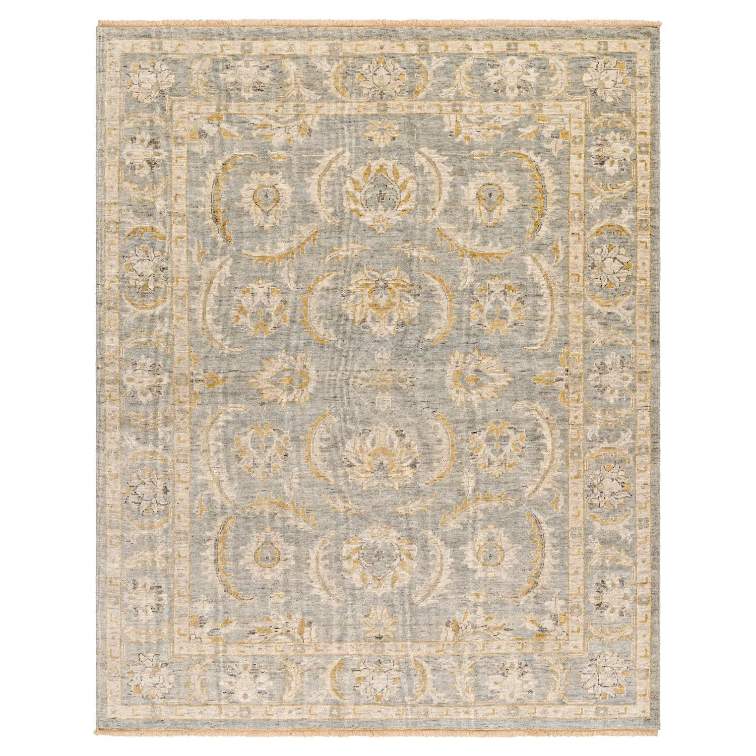 Aira Medallion Patterned Hand Knotted Rug - Grey, Wool