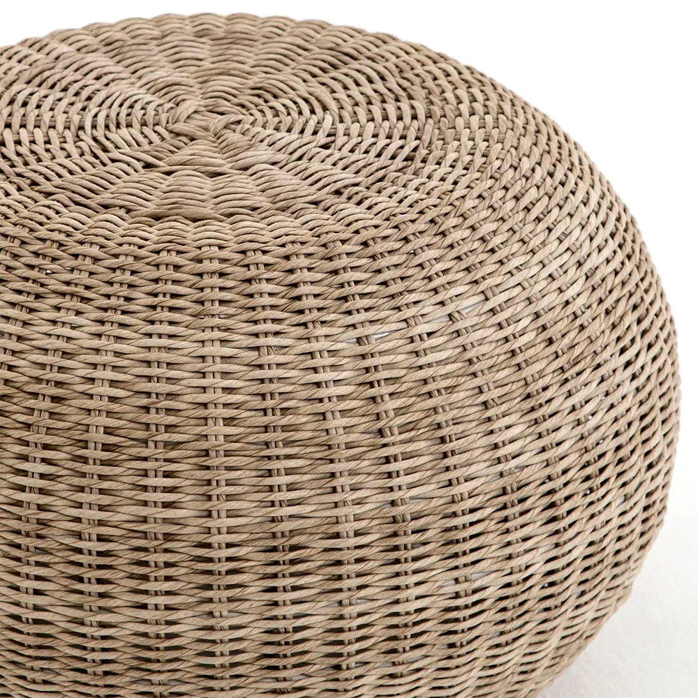 Airah Round Outdoor Ottoman - Beige, Wicker