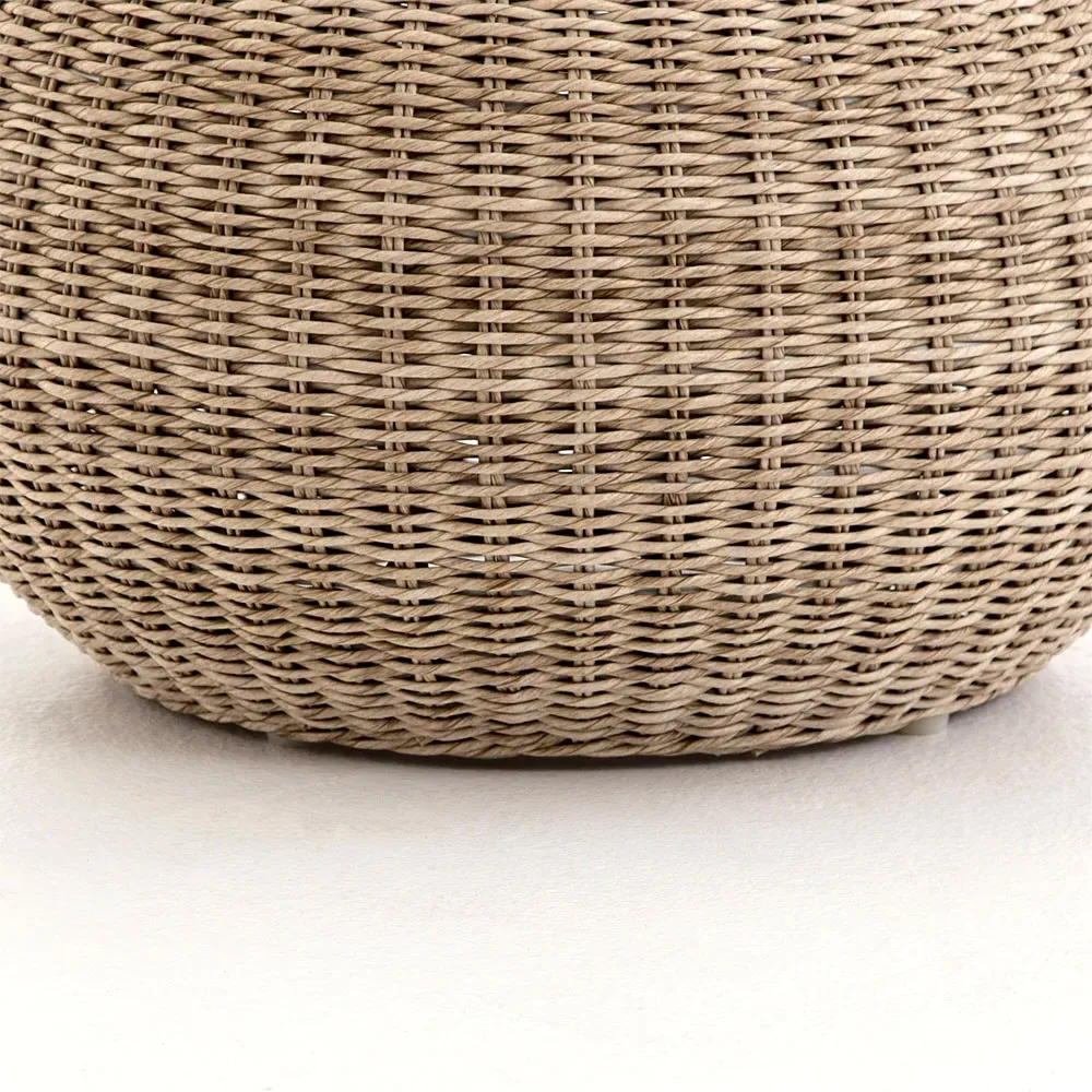 Airah Round Outdoor Ottoman - Beige, Wicker