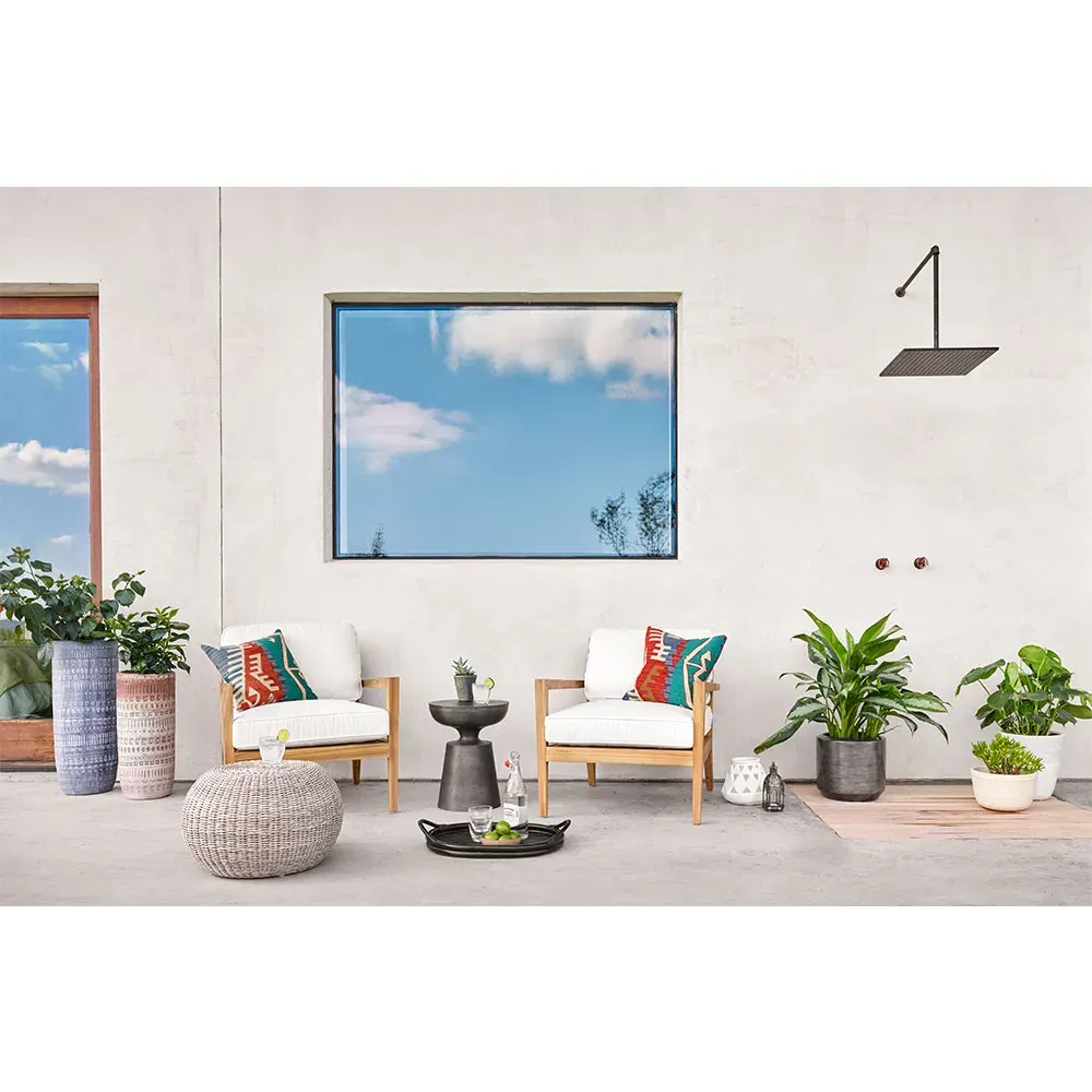 Airah Round Outdoor Ottoman - Beige, Wicker