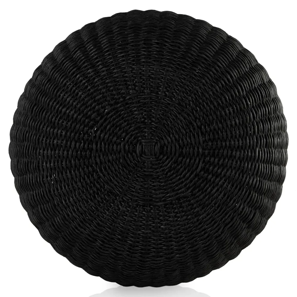 Airah Round Outdoor Ottoman - Black, Wicker