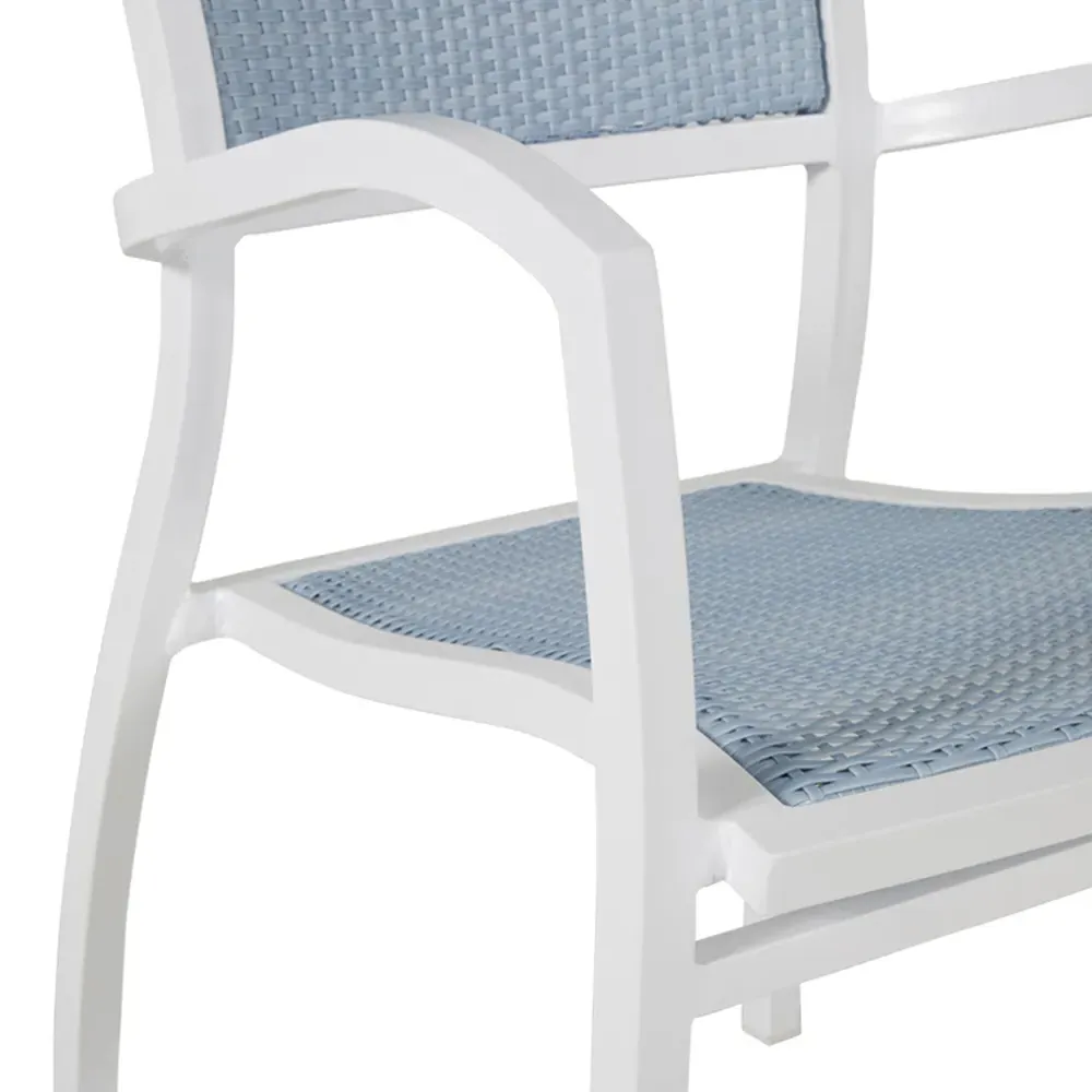 Aire Coastal Chambray Outdoor Dining Arm Chair - Blue, Wicker