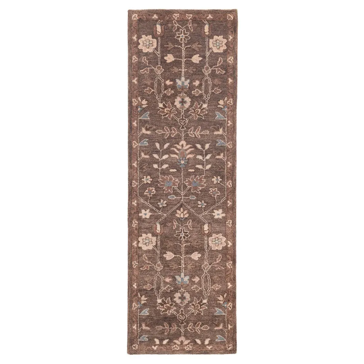 Aisley Floral Patterned Rug - Brown, Wool