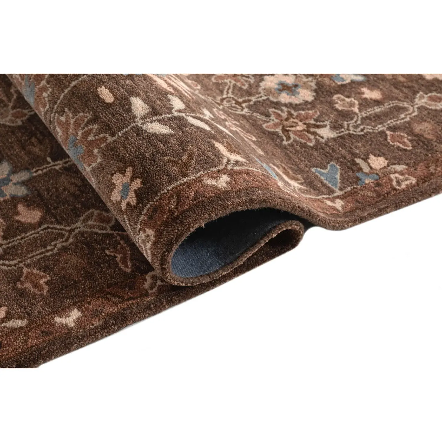 Aisley Floral Patterned Rug - Brown, Wool