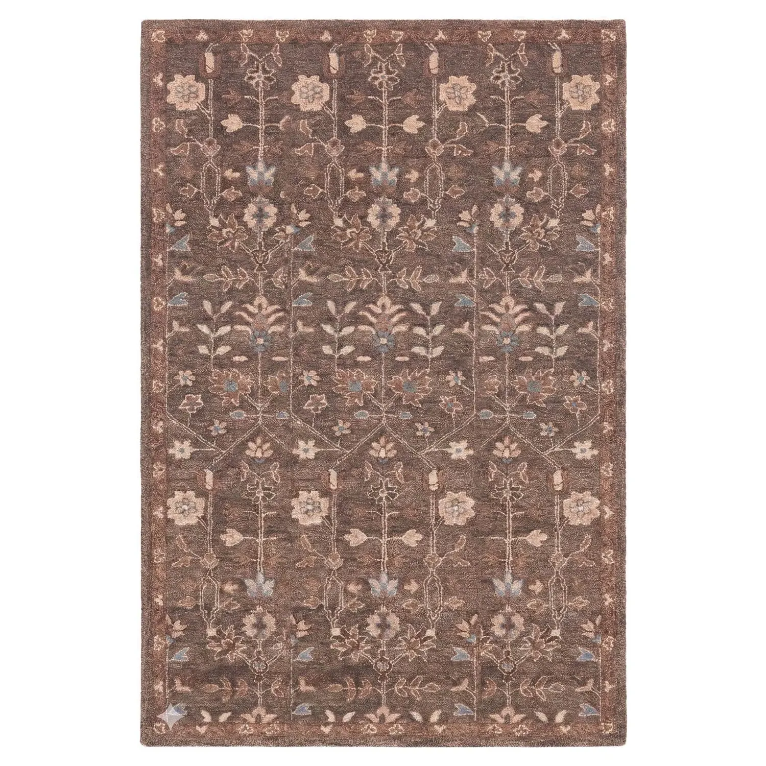 Aisley Floral Patterned Rug - Brown, Wool
