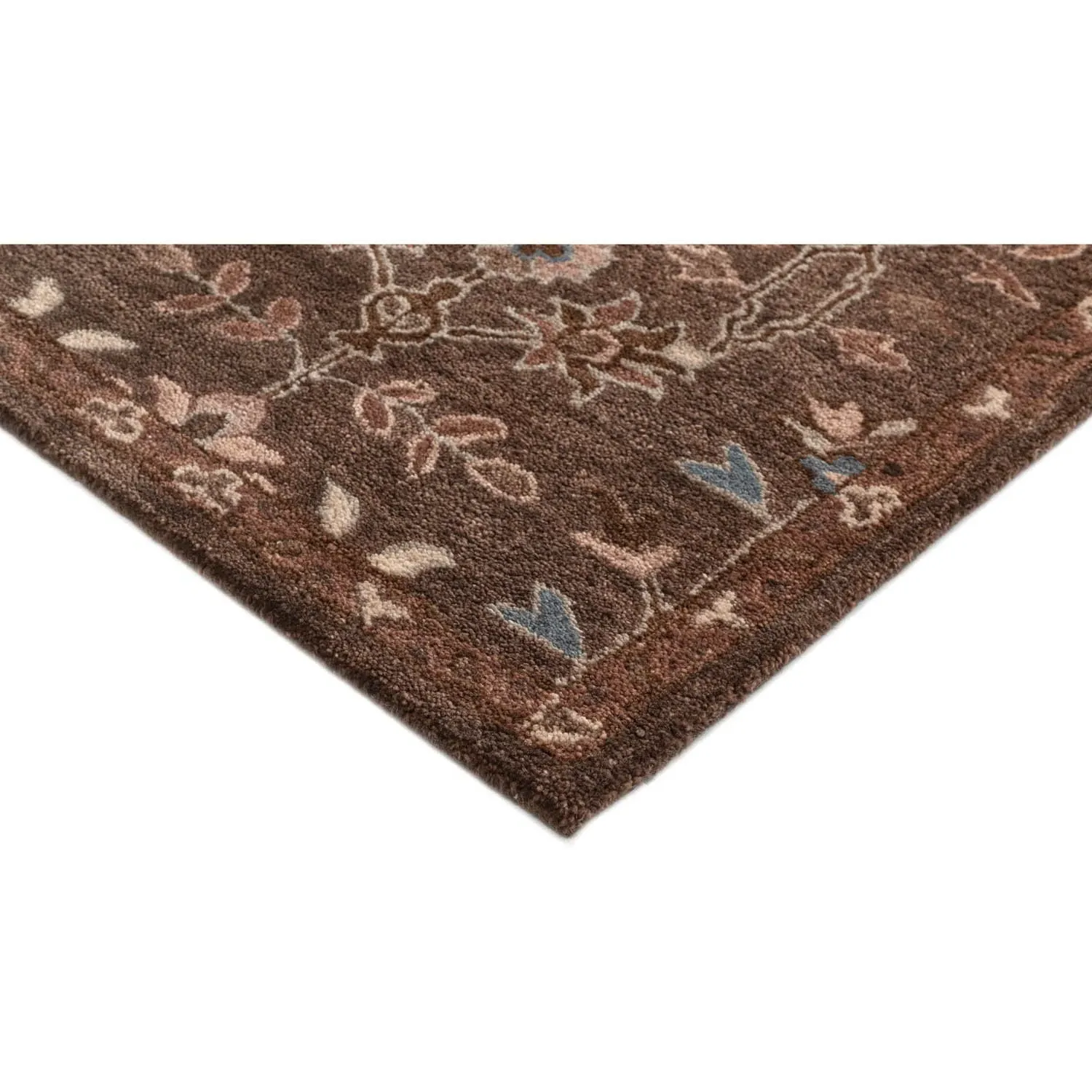Aisley Floral Patterned Rug - Brown, Wool