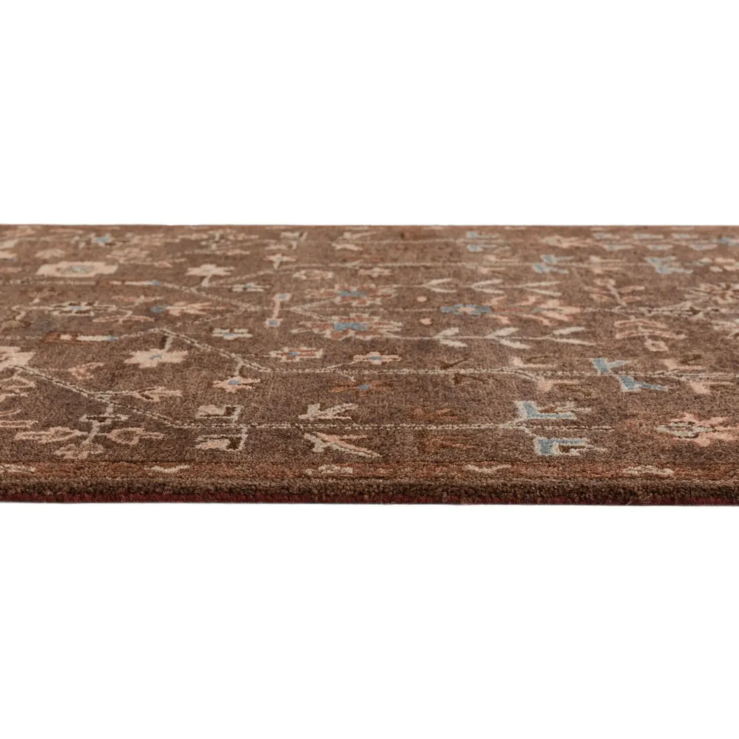 Aisley Floral Patterned Rug - Brown, Wool